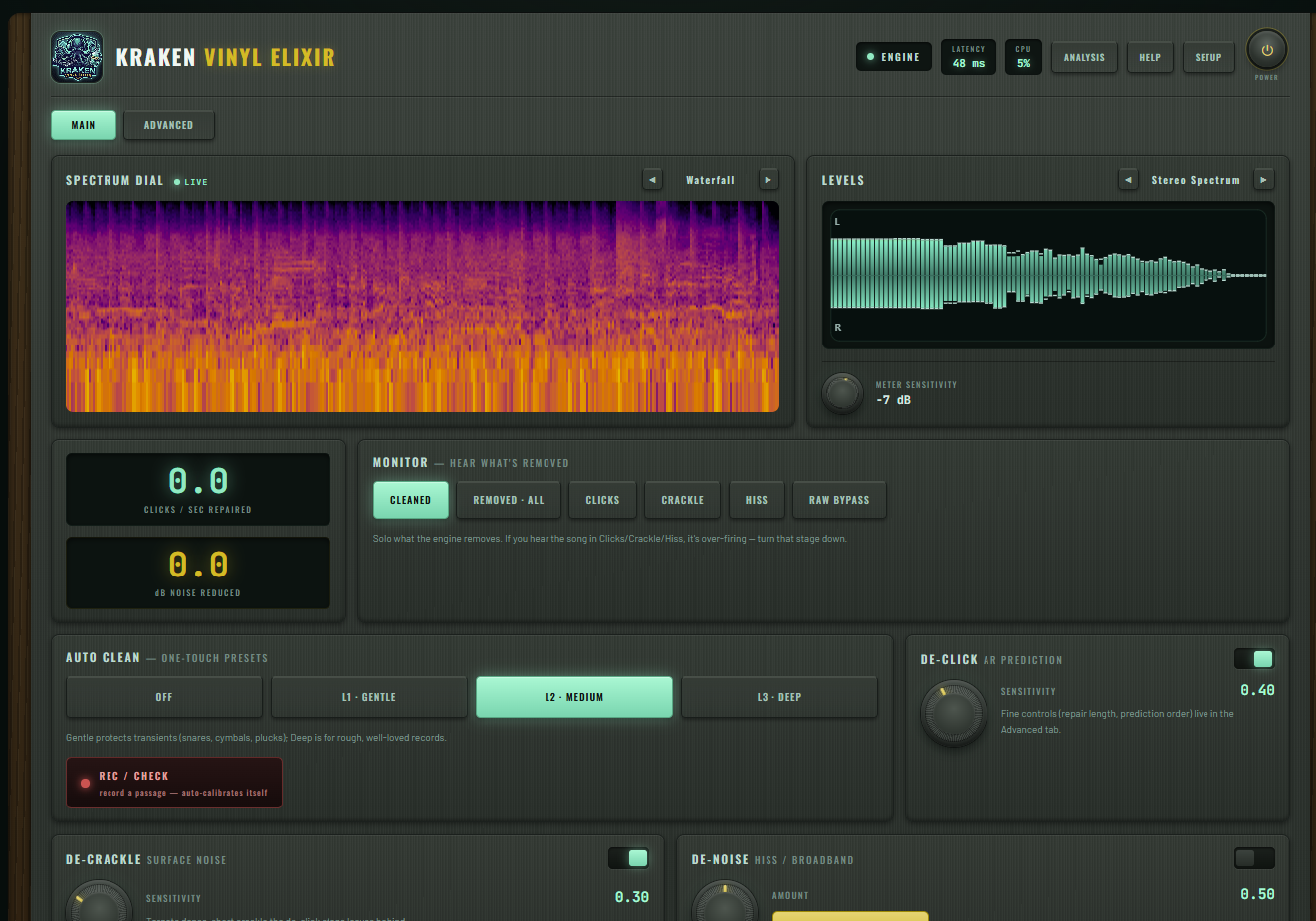 Live spectrum + stereo meter